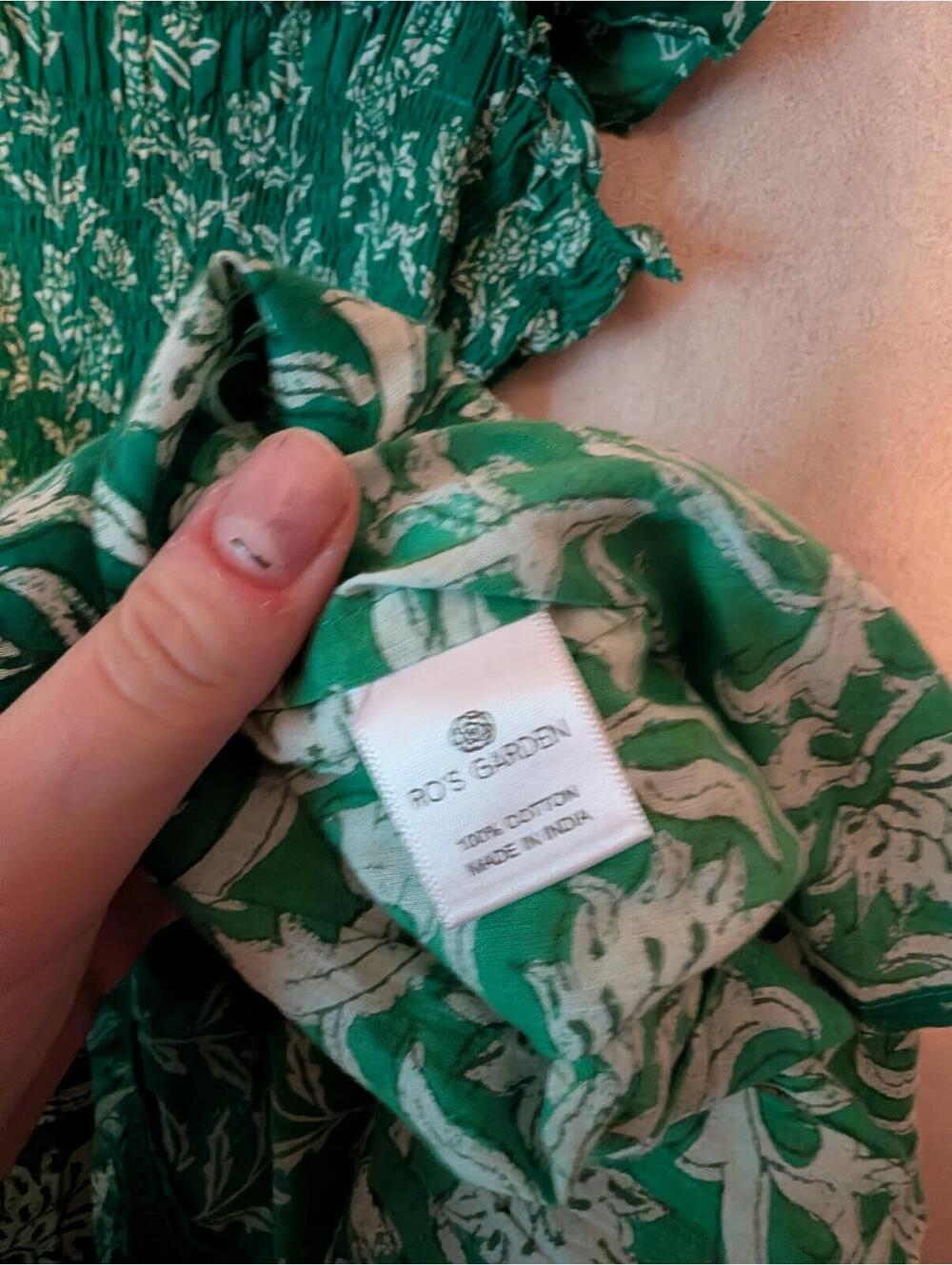 RO'S GARDEN green white shirred ruffle tiered mini dress sz XS - Picture 5 of 6